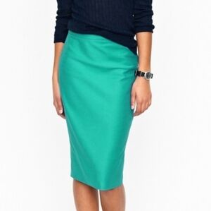 J. Crew Vibrant Teal No. 2 Pencil Skirt 100% Wool Size 2P